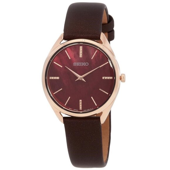 NWT Authentic Seiko Essentials Quartz Bordeaux Dial Women's Watch - Picture 1 of 3